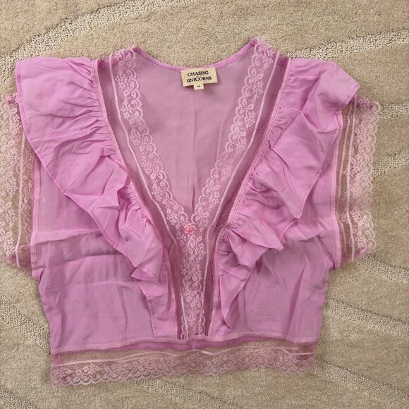 Chasing Unicorns No Expectations Silk & Lace Blouse - Picture 1 of 4
